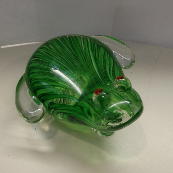 𝅺Green Hand Blown Paperweight Frog Red Eyes - Picture 1 of 4